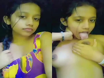 Srilankan teen gets wild with her boobs and niggardly pussy