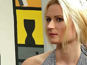 Blonde teen with platinum hair tremendously explores her bisexual side